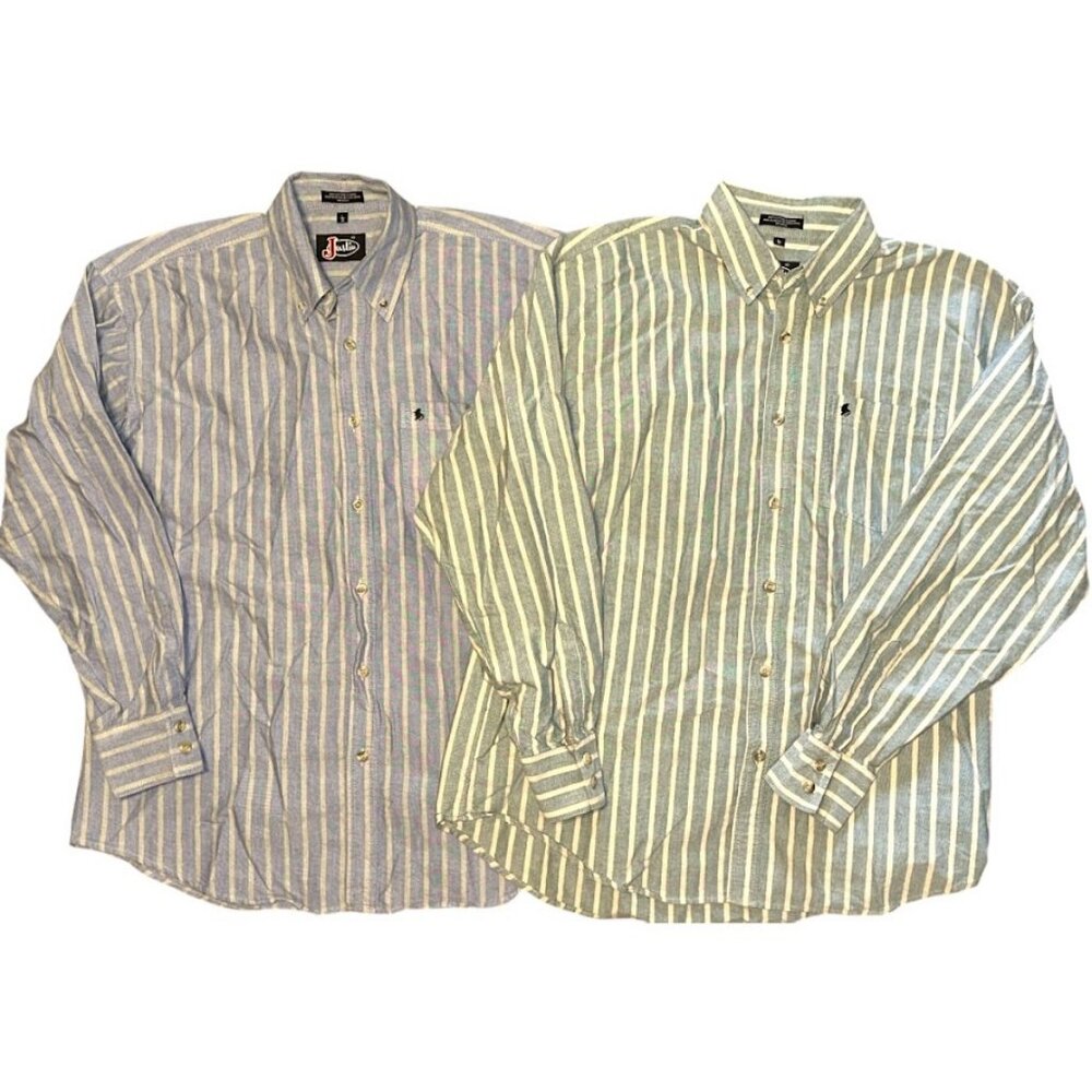 Vintage 1990s Men's Justin Striped Button Collar Western Shirts Size Large - 2